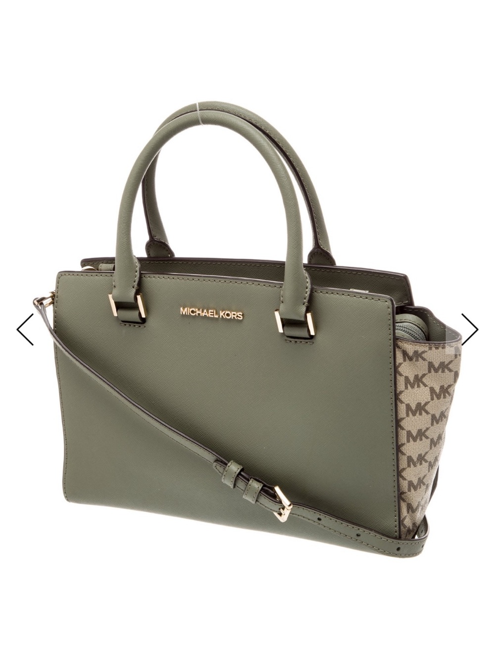 Michael Kors Olive and Beige Logo Saffiano Satchel - Picture 2 of 6
